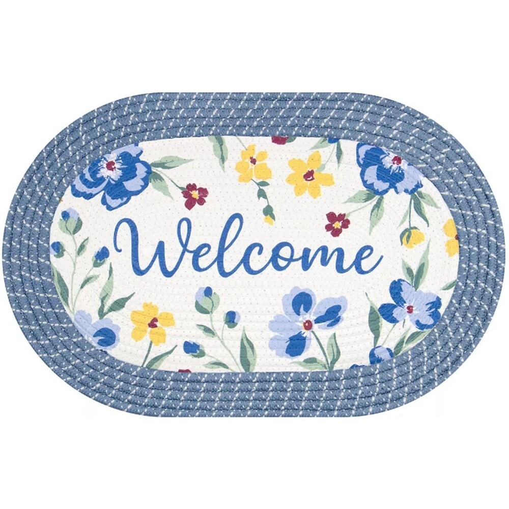 Oval Braided Kitchen Accent Rug (18" x 27") MULTICOLOR FLOWERS, WELCOME, BL
